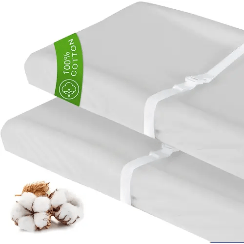 Changing Pad Covers Beige Grey for Boys Girls, Cotton 2 Pack Unisex Changing Table Pad Cover Cradle Sheet Soft and Breathable 16" x 32" for Standard Baby Changing Pads