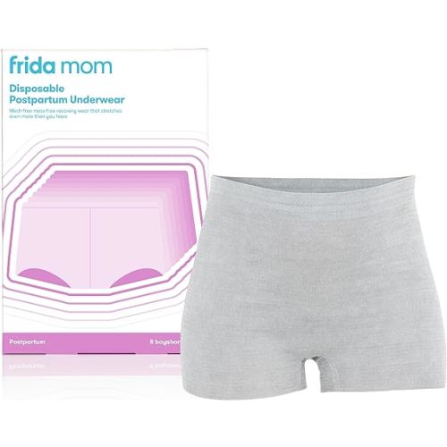 Frida Mom Postpartum Disposable Underwear, 100% Cotton, Microfiber Boyshort Cut Briefs - Regular (Waist 28"-42" stretched)