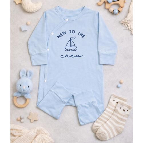 New to the Crew Baby Bodysuit, Embroidered Sailboat Newborn Gift, Nautical Theme Infant Outfit, Baby Shower Gift