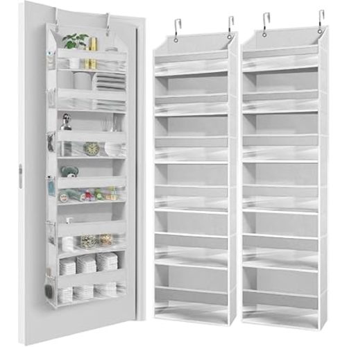 HOMELUX THEORY UPGRADED Over The Door Organizer Hanging - 100D EXTRA THICK & 50lbs HUGE CAPACITY 6 Large Front & 12 Side Pockets, Over The Door Shoe Organizer, Hanging Closet Organizer (LightGray 2pc)