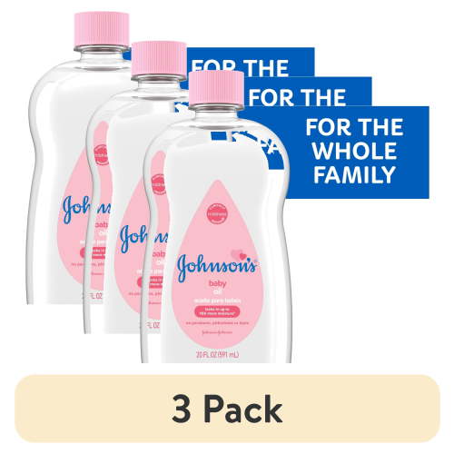 (3 pack) Johnson's Baby Body Oil Moisturizer, Liquid Mineral Oil for Baby Massage, Original, 20 fl oz