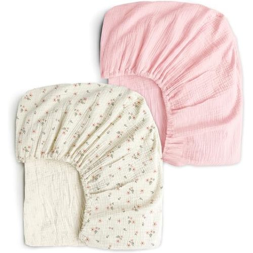 100% Organic Cotton 2 PK Baby Muslin Girl Crib Sheetsl 28x52 in