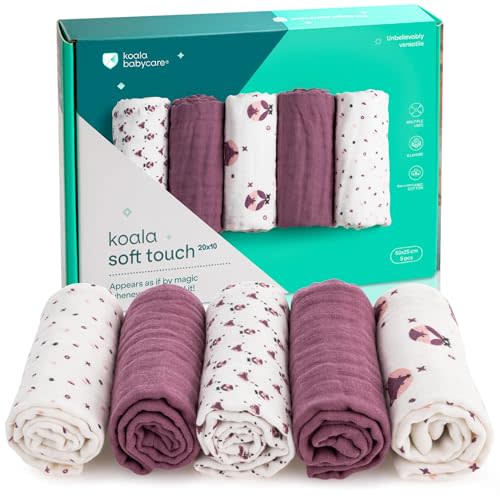 Koala Babycare 5 Pack 20"x10" Organic Burp Cloths for Baby Boys and Girls - GOTS & OEKO-TEX Cotton Burp Rags for Newborns - Absorbent Neutral Burping Cloths for Feeding - Washable Baby Bibs Essentials