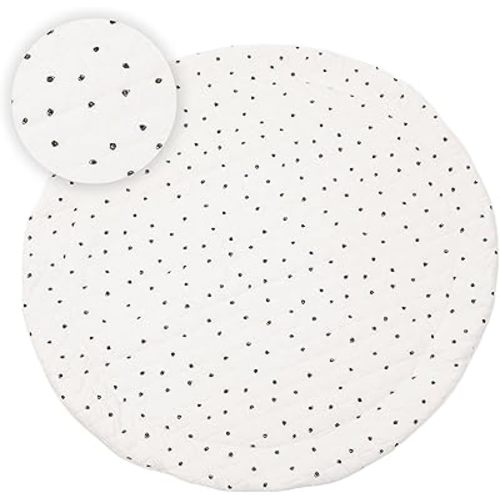 Round Baby Play Mat for Floor, 43" Reversible Tummy Time & Crawling Mat, Soft Cushioned Cotton Baby Playmat, Foldable & Machine Washable Activity Mat for Newborn to Toddler, Neutral Nursery & Playroom