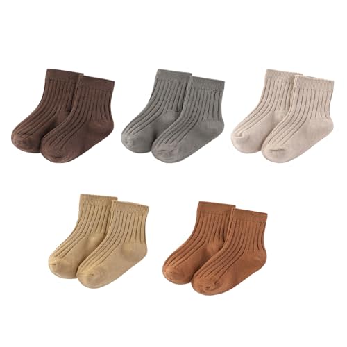 MAMIMAKA Unisex Baby Socks Breathable Soft Cotton Ankle Socks for Baby Boy and Girl, 5 Pack