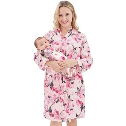 V.&GRIN Mommy and Me Robe and Swaddle Set, Maternity Robe and Matching Baby Blanket | Hospital Outfits Labor Delivery