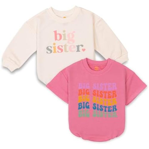 2PCS Baby Girl Big Sister Romper Set, Big Sister Baby Bodysuit, Adorable Baby Girl Gift, Soft Romper for Baby Girl
