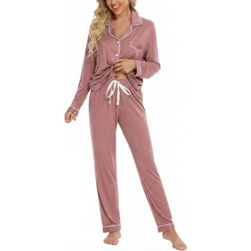 Leikar Button Up Pajama Set For Women Long Sleeve Shirt And Pajama Pants Soft Pjs Lounge Sets