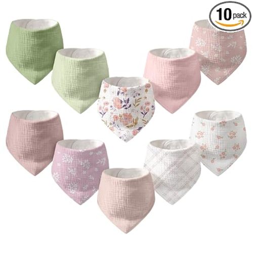 CIVARUA KIDS 10 Pack Muslin Baby Bandana Bibs for Drooling and Teething
