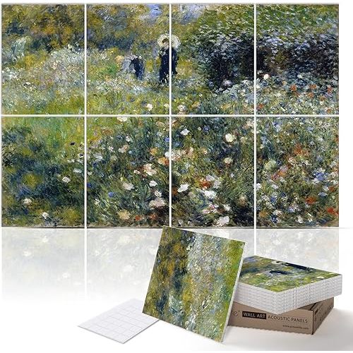PINWELIFE® Wall Art Acoustic Panels, Sound Proof Absorbing Panels for Home/Office, Decorative Absorbing Dampening, Noise and Echo Cancelling (Renoir, Meadow in Bloom, 48"x32")