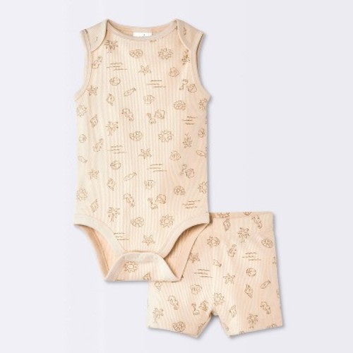 Baby 2pc Seashell Bodysuit and Shorts Set - Cloud Island™ Beige Newborn