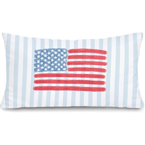 American Flag Blue Stripe Patriotic Sign 12x20 Pillow Cover Decor