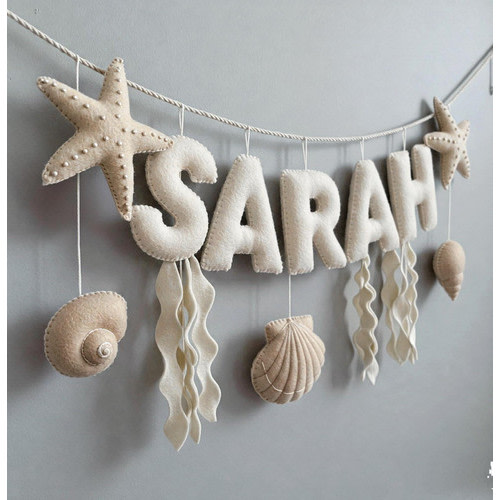 Custom Coastal Name Garland , Custom Name Decor, Baby Ocean Garland, Felt Name …
