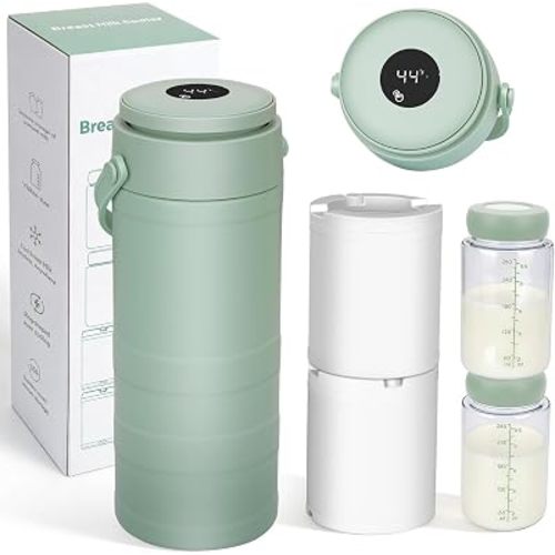 22oz Breast Milk Cooler Bottle, 360° Cooling Technology for 24 Hours, Digital Temp Display, Larger Capacity Travel Breastmilk Chiller with 2pcs Baby Bottles, Portable Milk Cooler for Breastmilk, BPA-Free
