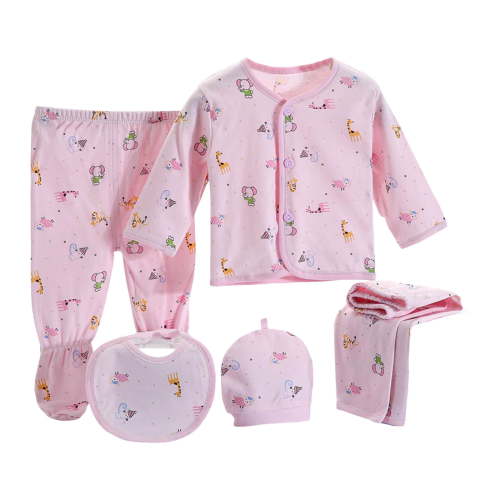 Zanarzt Layette Gift Sets for Baby Girl Baby Layette Gift Set for Girls 5 Piece New Born Girl Gift Set Long Sleeve Tops+Hat+Pants+Bib Baby Clothes Pink,0-3 Months