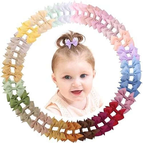 doboi 50PCS 2.5'' Baby Hair Clips Small Bows Fully Lined Grosgrain Boutique Solid Ribbon Small Bows for Girls Teens Infants Kids Toddlers Newborn (Gentle colors)