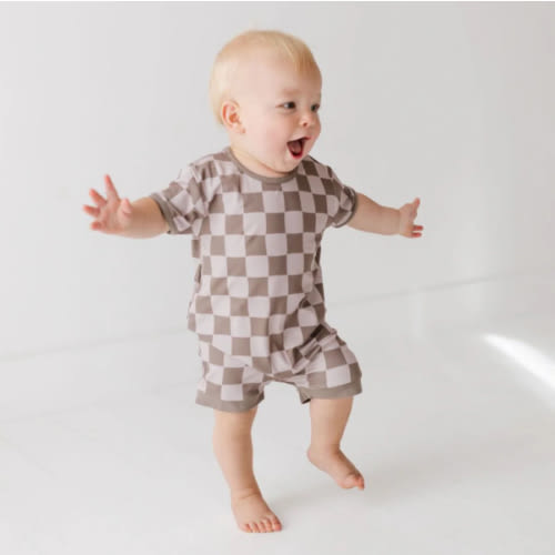 Cocoa Check Shorty Romper