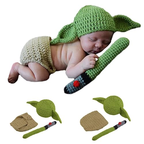 SPOKKI 3 PCS Newborn Photography Prop Baby Hat Knit Handmade Cover Diaper Costume for Infant Boy Girl Princess Twins (0-6 month)