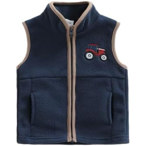 Toddler Boy Kids Fleece Winter Vest Warm Jacket Fall Outwear Vest Zip Up Tractor Embroidery Baby Infant Coat