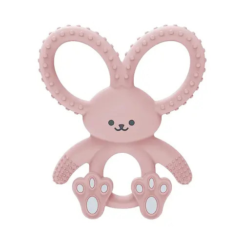 Dr. Brown's Flexees Pink Bunny, Soft 100% Silicone Baby Teether, BPA Free, 3m+