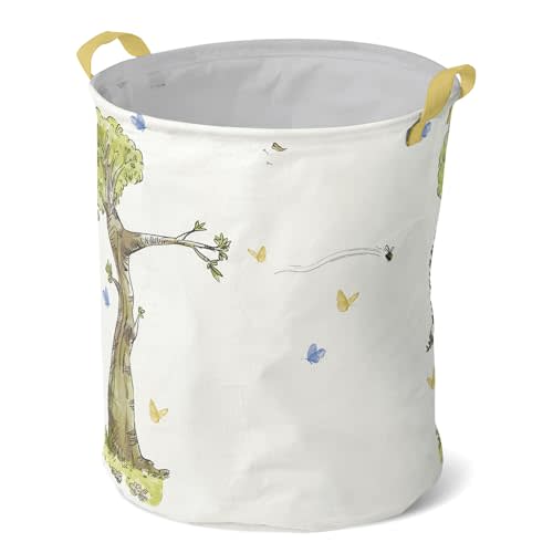 Bear Nursery Storage Basket Large Barrel Shaped Canvas Laundry Hamper with Waterproof PE Coating Foldable Bathroom and Bedroom Set Clothes Toys Bin (Beige)