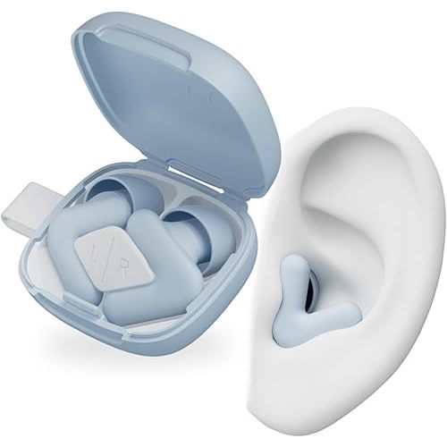 Alpine Silence Earplugs for Sleep, Focus & Travel - V-Shape Snug Fit & Soft Oval Tips – 4 Sizes XS/S/M/L - Comfortable, Reusable Hearing Protection - up to 25dB – Blue