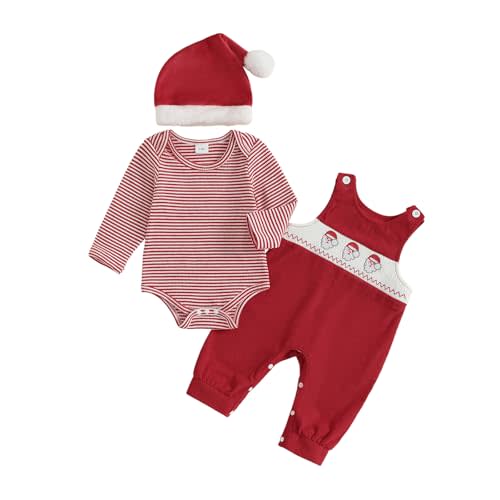 Baby Boy Easter Outfit Newborn Stripe Romper+Bunny Overall Pants+Hat Infant Boys First Easter Outfit