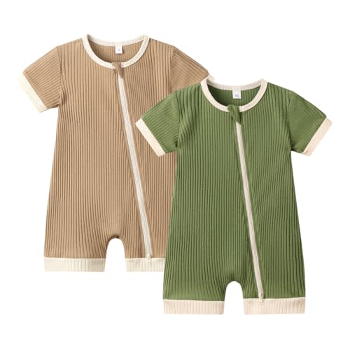 Bafeicao Unisex Baby Boy Girl 2/3 Pack Rompers Short Sleeve | 2 Way Zipper, Soft Cotton, Solid, Unisex, Summer, One Piece Jumpsuits Clothes Sets