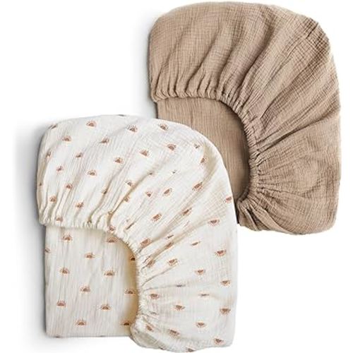 Konssy 2 PCS Muslin Fitted Crib Sheets 100% Cotton Baby Crib Sheets for Standard Crib Mattress (28 X 52 Inches), Soft and Breathable for Boys, Girls