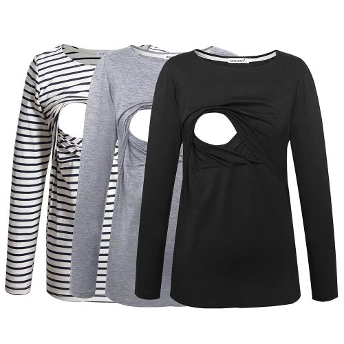 Smallshow Women's Maternity Nursing Tops Comfy Long Sleeve Breastfeeding T-Shirt