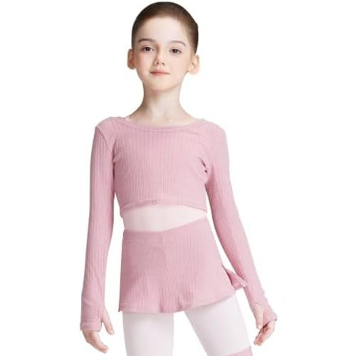 Knit Crop Girls Dance Sweater and Pull on Ballet Skirts Set Athletic Ballet Warm up for Training