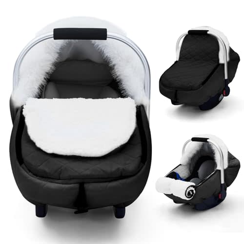 Winter Car Seat Cover Baby, Plush Carseat Cover for Boys Girls, Infant Car Seat Canopy with Huge Space, Warm & Snug Baby Carrier Covers, Universal Cold Weather Shield for Newborn Essential (Black)