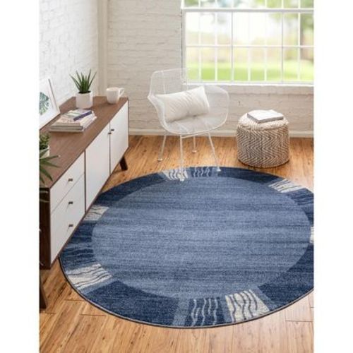 Unique Loom Del Mar Collection Area Rug - Sarah (4' 1" Round Light Blue/Blue)