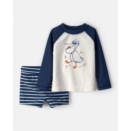 Baby Boy 2-Piece Pelican Long-Sleeve Rashguard Swimsuit Set - Navy/White | Carter's