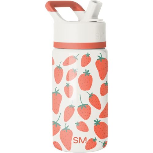 Simple Modern Kids Summit Water Bottle with Straw Lid | 14oz Stainless Steel Cup Insulated Tumbler Tumbler for Girls, School | Strawberries on Cream