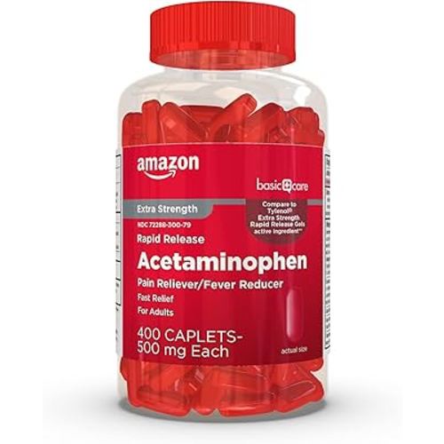 Amazon Basic Care Rapid Release Acetaminophen Caplets 500 mg, Extra Strength Pain Reliever and Fever Reducer, 400 Count