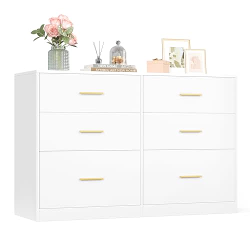 VASAGLE Custos Collection - Dresser for Bedroom, Chest of Drawers for Closet, Modern Style, TV Stand for Living Room, 6 Drawers, 15.8 x 46.9 x 30.7 Inches, Cloud White ULTS416WB01S