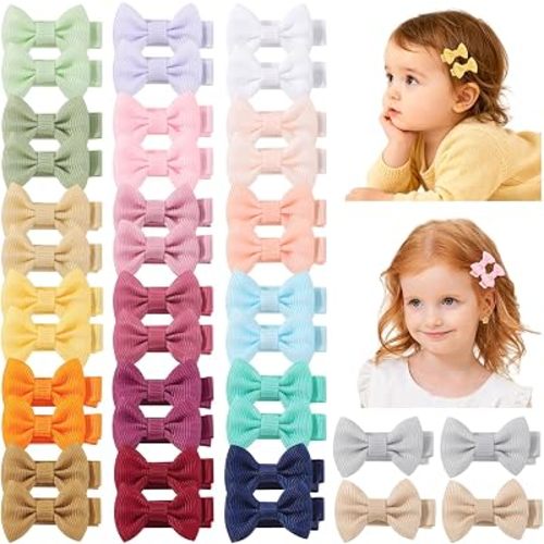YHXX YLEN 40PCS Baby Girl Clips, 1.4" Mini Baby Hair Bows Grosgrain Ribbon Baby Clips for Fine Hair, Fully Lined Tiny Barrettes Baby Hair Accessories for Infants Toddlers