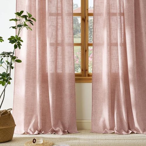 Pink Sheer Curtains W52 x L90, 2 Panels