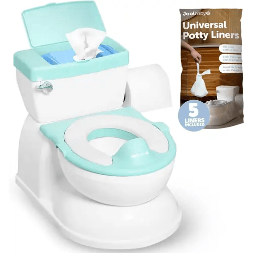 Real Feel 2-in-1 Potty with Wipes Storage, Flushing Sounds & Disposable Liners - Realistic Toilet - Easy to Clean & Assemble - Jool Baby (Aqua)