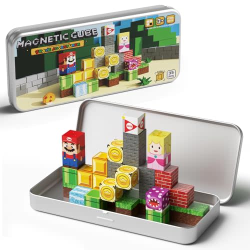 hunloot Magnetic Building Blocks Travel Toys for Kids Ages 4-8, Toddler Magnetic Cubes STEM Learning Set with Iron Storage Box  Portable Construction Toys for Boys Girls 3-5