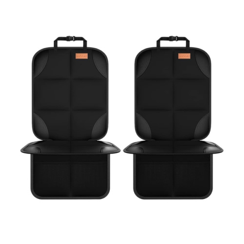 Car Seat Protector, Large Auto Protector for Child Seats with Thickest Padding and Non-Slip Backing Mesh Pockets for SUV, Sedan, Truck, Leather and Fabric - Black