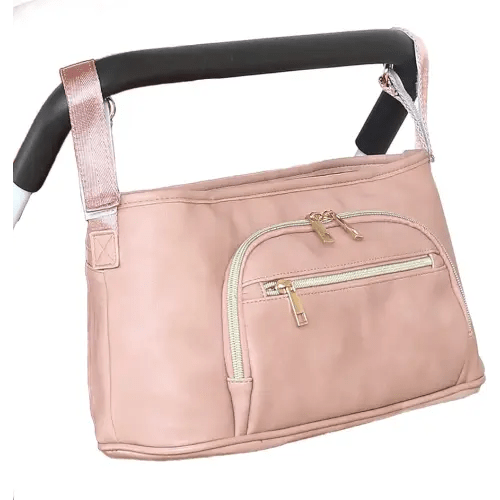 KZNI Leather Baby Stroller Organizer with Insulated Cup Holders,Diaper Storage Secure Straps Pockets for Phone Compact Design Fit All Strollers(Pink)