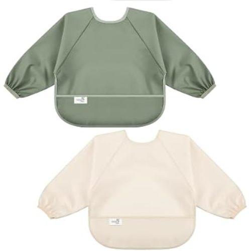 Long Sleeve Baby Bib, Waterproof Fabric, Catch-All Pocket, Baby Smock Bib, Adjustable Sleeves