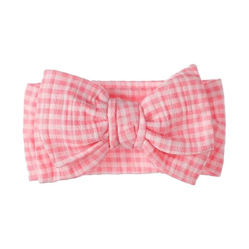 LemonSpace Handmade Cotton Baby Bows for Baby Girls Pink Plaid | Stretchy Soft Cotton Double Bows Comfortable Hair Accessories for Newborn Toddler Kids,Ideal Gift for Baby Shower,Holidays