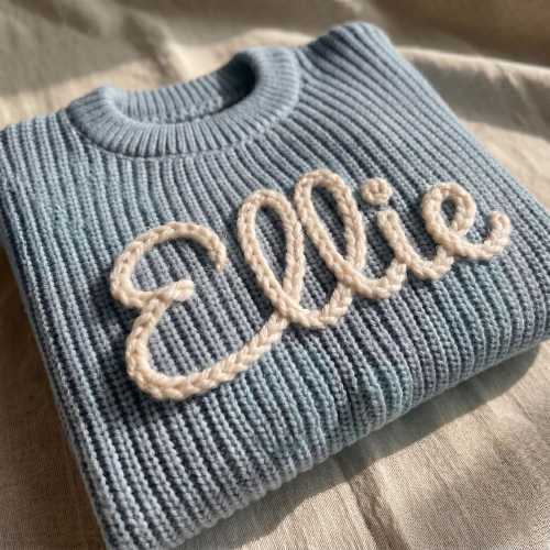 Personalized Baby Name Sweater | GOTS Organic Cotton Knitwear, Custom Embroidered, Coming Home Outfit