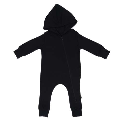 Bamboo Jersey Hooded Zippered Romper in Midnight | Kyte Baby