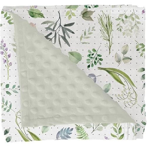 Watercolor Greenery Leaves Floral Baby Blankets for Girl Boy Boho Green Leaves Soft Mink Dotted Backing Double Layer Swaddle Blanket Summer Meadow Nursery Bed Throws for Newborn Toddler Crib 30x40