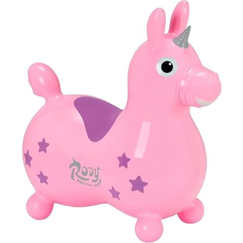 GYMNIC Hop-on Unicorn Rody Magical Unicorn Inflatable Hop-on Animal (Pink, 3-5 Years, Includes Hand Pump)