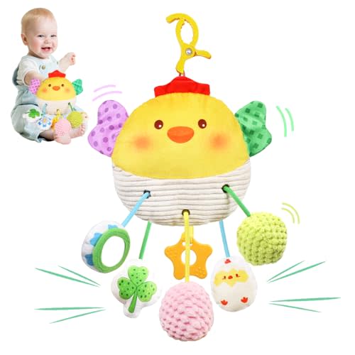 MTTIERY Stroller Toys for Babies 6-12 Months, Car Seat Toys for Babies 0-6 Months Boys Girls, Rattle Mirror Crib Carseat Hanging Toy for 3-6 Month, Newborn Gifts for Baby